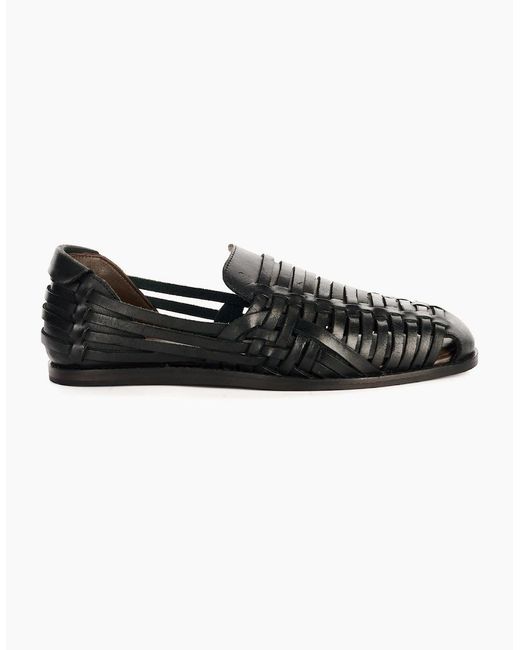 Hudson Black Fornell Leather Weave Sandals for men