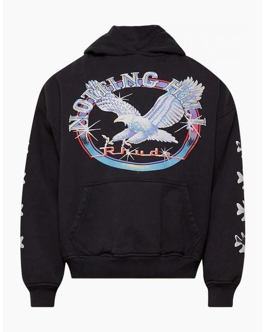 Rhude Blue Relaxed-Fit Graphic Hooded Sweatshirt for men