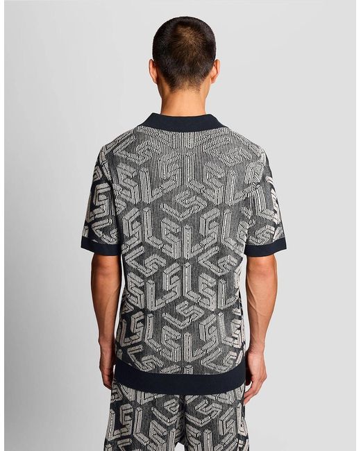 Lyle & Scott Gray Emblem Ribbed Knitted Polo Shirt for men