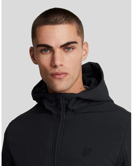 Lyle & Scott Blue Solid Patterned Hooded Ribbed Cuff Softshell Jacket for men