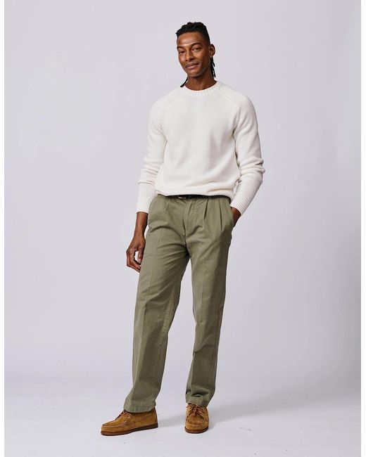 aubi White Lacey Cotton Linen Blend Crew Neck for men