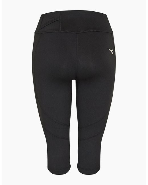 Diadora Black Three Quarter Solid Patterned Leggings