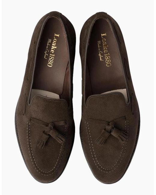 Loake Brown Russel Tassle Loafer Choc Suede for men