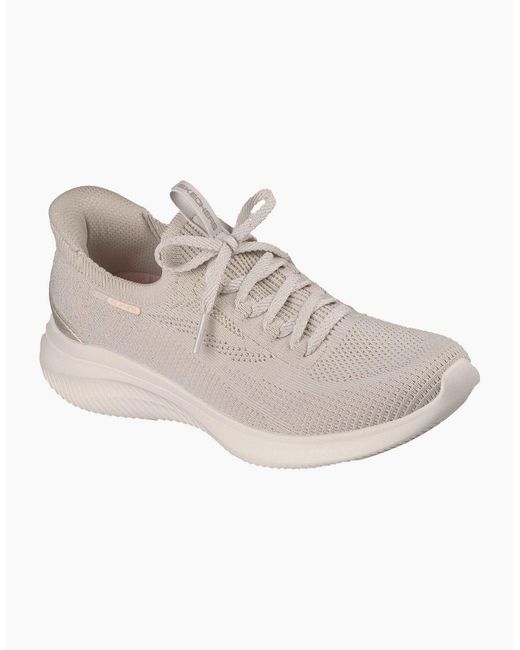 Skechers White Ultra Flex 4.0 Textile Natural Standard Trainers