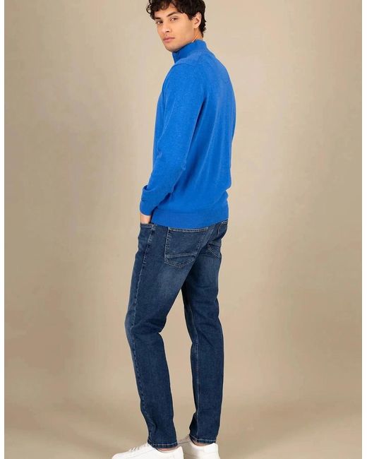 Fynch-Hatton Blue Superfine 1/4 Zip Cotton Knit Strong for men
