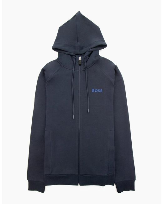 Boss Blue Saggy 1 Embroidered Logo Zip Up Hoodie 402 for men