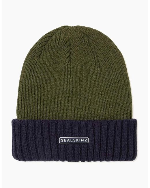 SealSkinz Green Bacton Waterproof Cold Weather Roll Cuff Beanie for men