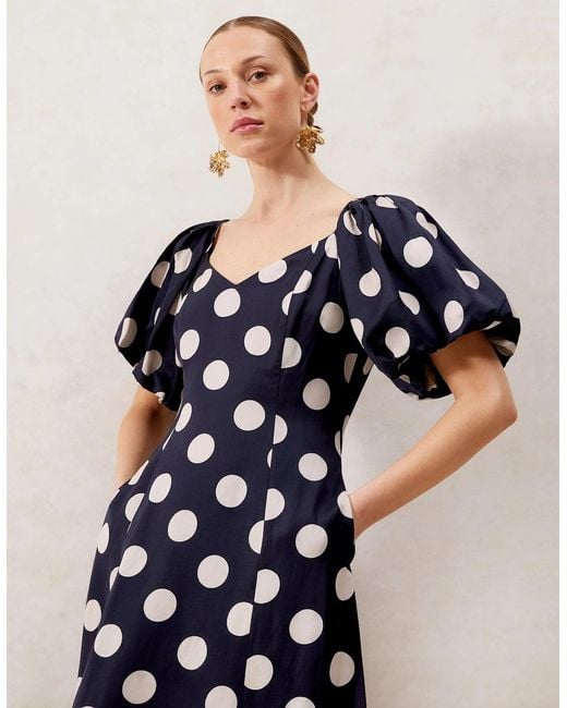 Ro&zo Blue Yasmin Ink Spot Puff Sleeve Dress