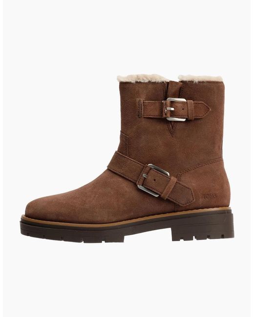 TOMS Brown Ionie Moto Waxy Suede Dark Boots