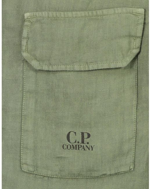 C P Company Green Long Sleeve Linen Overshirt for men
