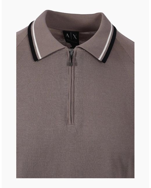 ARMANI EXCHANGE Brown Knitted Polo Shirt Driftwood for men