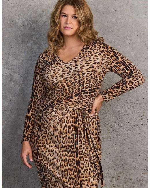 Live Unlimited London Brown Animal Print Tie-Side Jersey Midaxi Dress