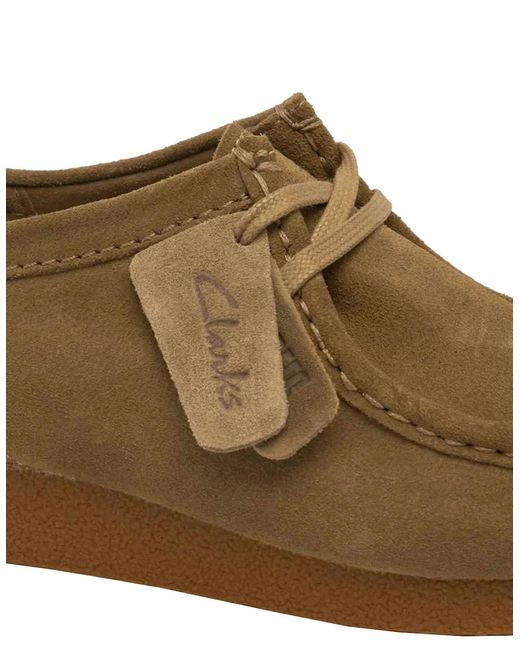 Clarks Brown Originals Wallabee Evo Suede Shoes Dark Sand for men