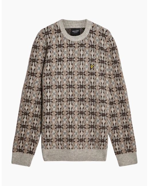 Lyle & Scott Gray Lyle & Scott Brushed Intarsia Crew Neck Jumper for men