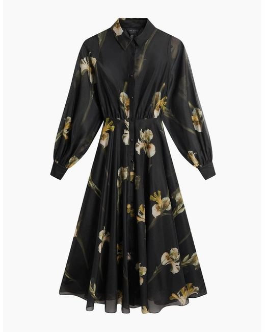 Ted Baker Black Liorra Printed Organza Belted Midi Dress