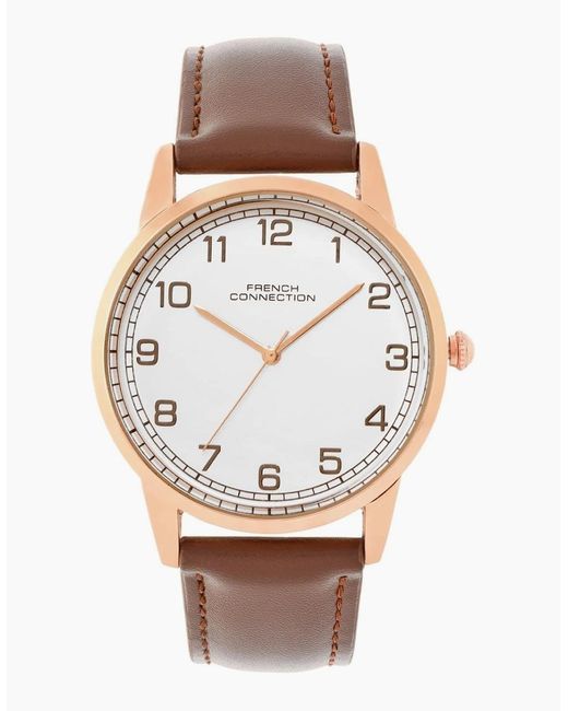 French Connection Gray Connection Rose Case Round Shape Strap Quartz Watch for men