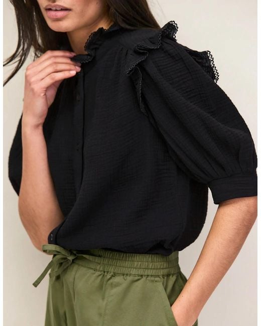 Ro&zo Black Cheesecloth Frill Short Sleeve Shirt