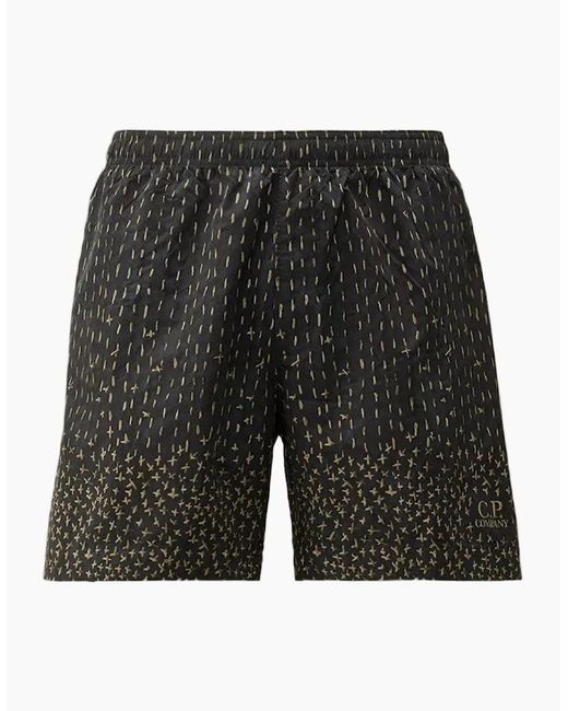 C P Company Black Flatt Nylon Sashiko Print Swim Shorts for men