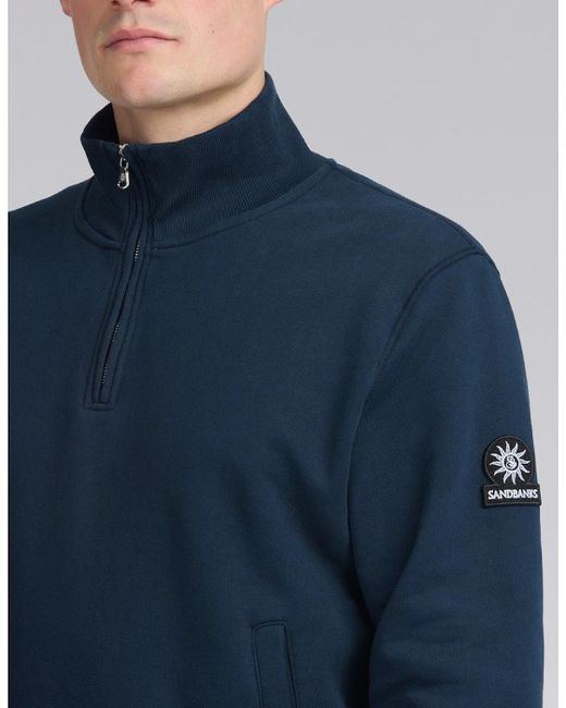 Sandbanks Blue Quarter Zip Sweatshirt for men