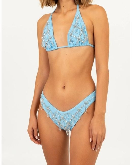 Oceanus Brown Calliope Luxury Crystal Bikini Bottom Aqua