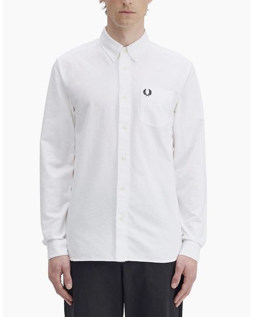 Fred Perry White Long Sleeve Oxford Shirt for men