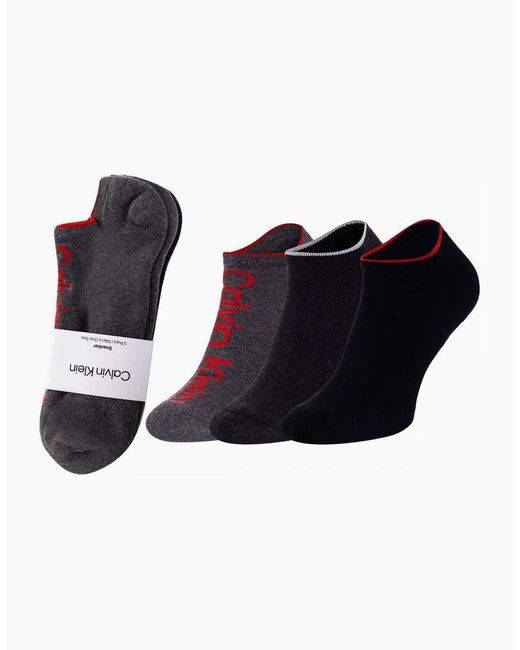 Calvin Klein Black 3-Pack Logo Sports Trainer Socks, Melange for men