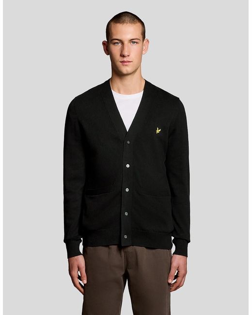 Lyle & Scott Black Cotton V-Neck Cardigan for men