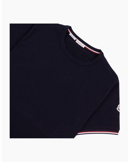 Moncler Blue Tricolour-Trimmed Cotton T-Shirt 778 for men
