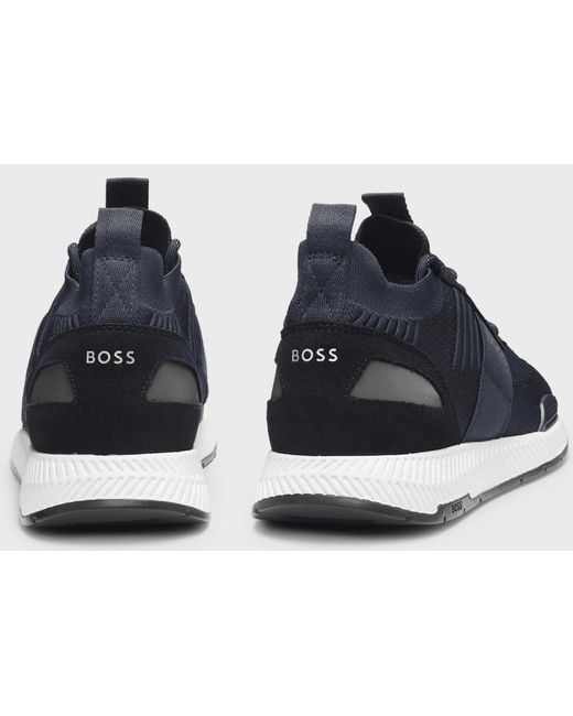 Boss Blue Titanium Runn Knitted Runner Trainers for men