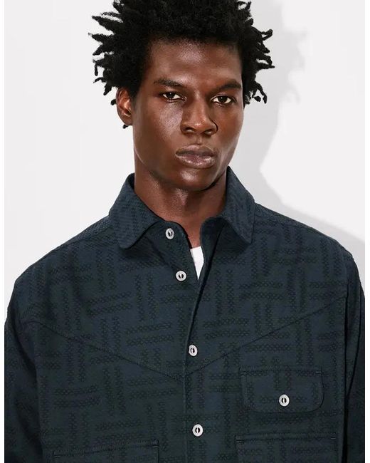 KENZO Blue Weave Workwear Overshirt for men