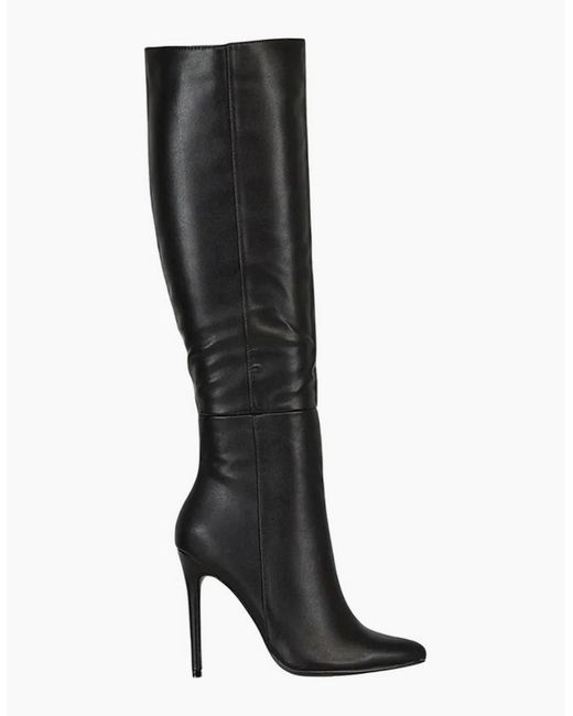 XY London Black Ladies Nora Pointed Side Zip High Stiletto Heel Knee-High Boots