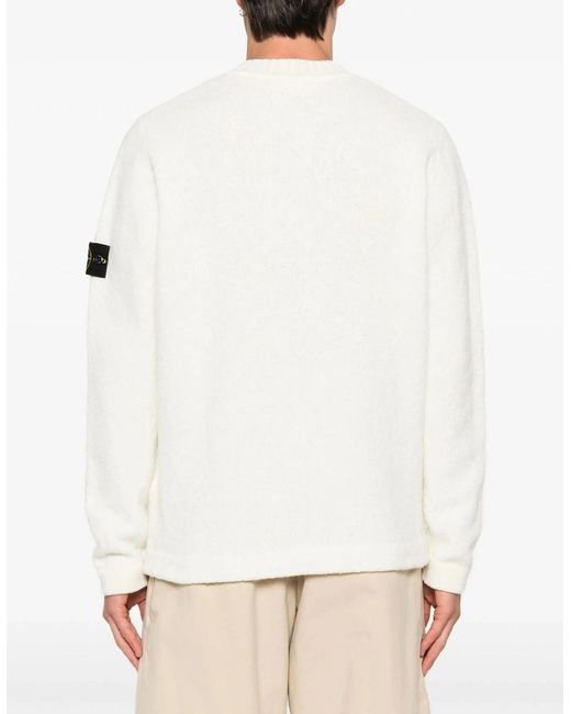 Stone Island White S00N2 Crewneck Sweater for men