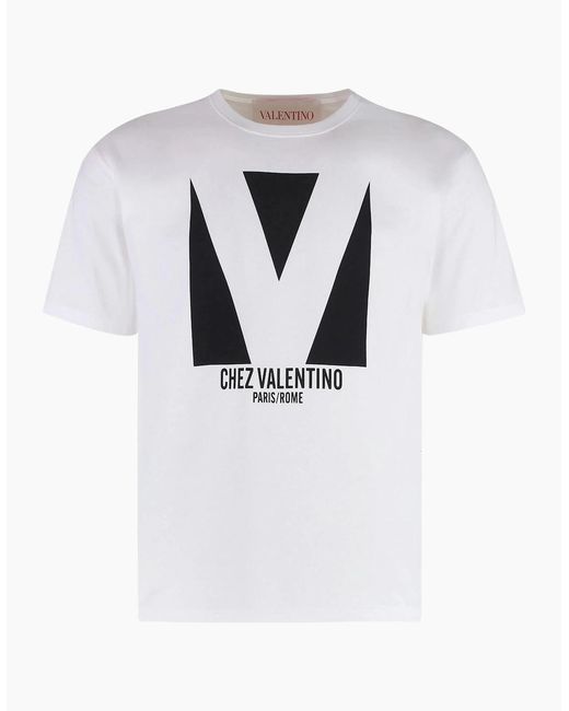 Valentino White Chez Print Jersey T-Shirt for men