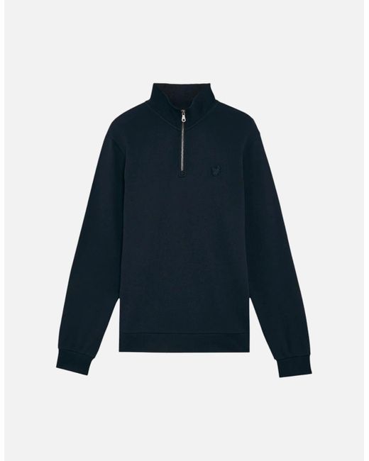 Lyle & Scott Blue Lyle & Scott Ml2022Ton Tonal Eagle Half Zip High Neck Jumper Sweatshirt Top for men