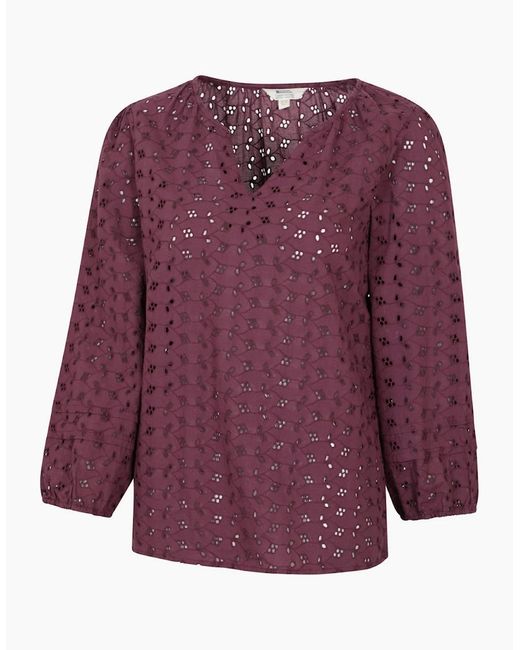 Mountain Warehouse Purple Ladies Broderie Lightweight 3/4 Sleeve Casual Shirt