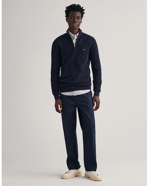 Gant Blue Cotton Pique Half Zip Jumper for men