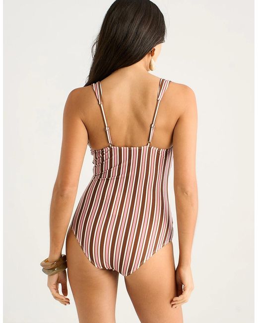 Gini London Multicolor Multi Colour Stripe Square Neck Swimsuit