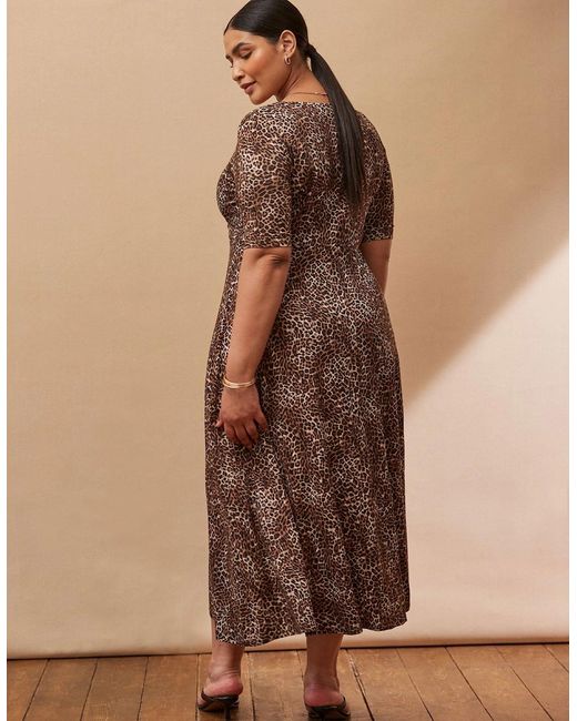 Live Unlimited London Brown Leopard Print Half Length Sleeve Wrap Dress