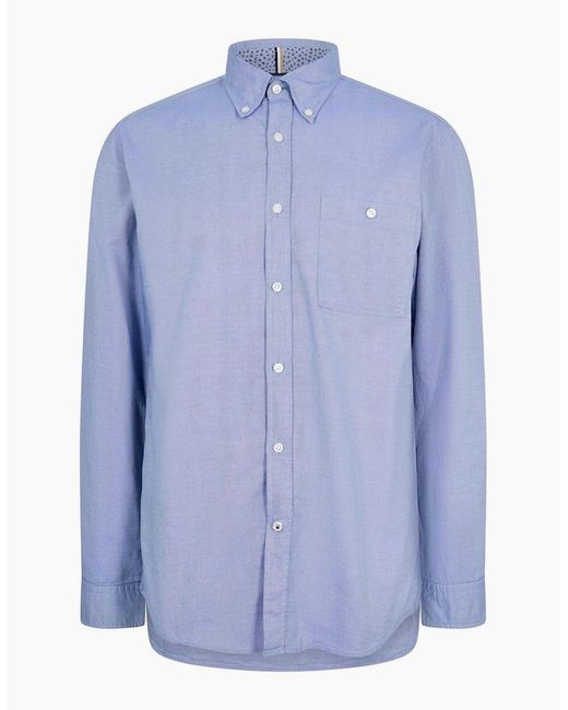 Boss Blue Oxford Button Down Collar Long Sleeve Shirt for men