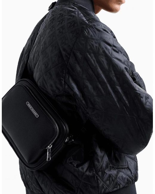 ARMANI EXCHANGE Black Metal Logo Rectagular Bag for men