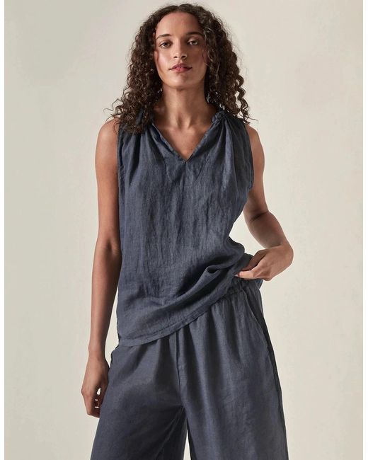James Lakeland Blue Pure Linen Sleeveless Top