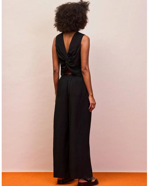 Ro&zo Black Drawstring Trousers With Linen