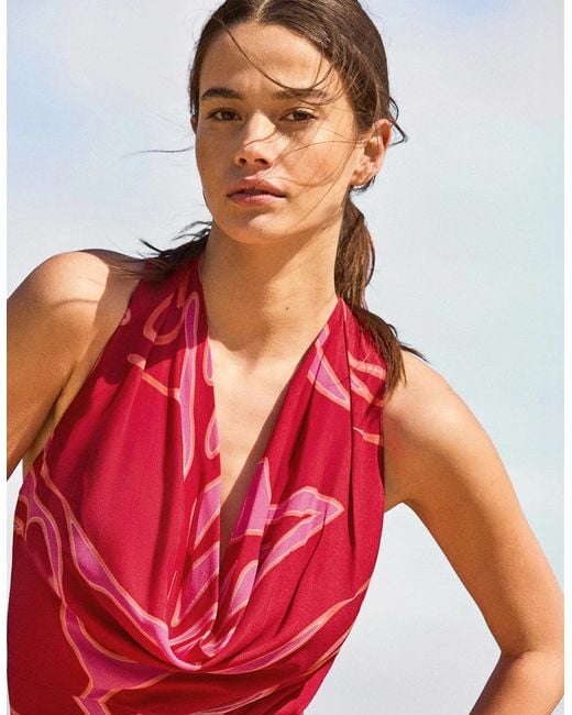Ro&zo Red Petite Emilia Floral Halter Neck Dress