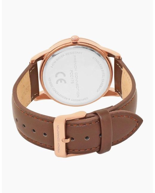 French Connection Gray Connection Rose Case Round Shape Strap Quartz Watch for men