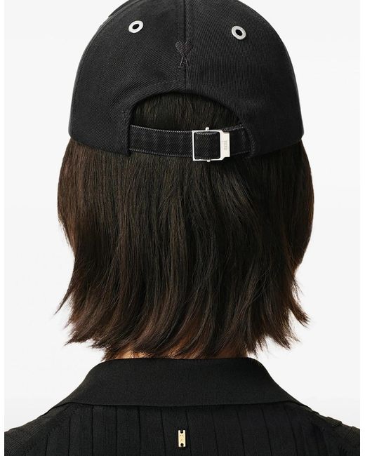 AMI Black Washed Cotton Ami Cap for men