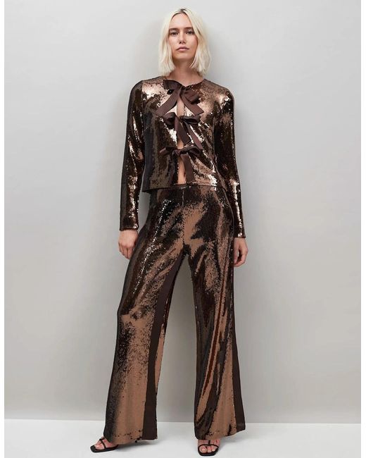 Ro&zo Brown Chocolate Bow Front Sequin Jacket