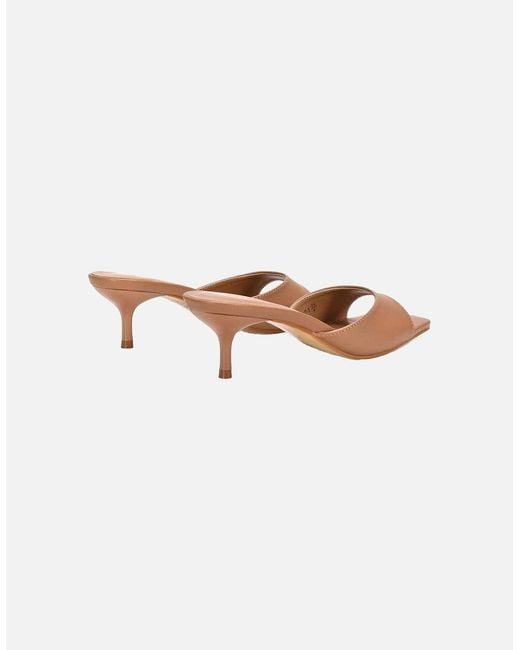 XY London Brown Ladies Jane Square Toe Kitten Heel Mule Sandals
