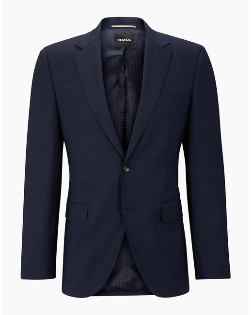 Boss Blue Jeckson Solid Patterned Notch Collared Suit Jacket for men