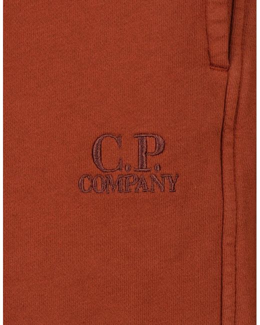 C P Company Red Cotton Diagonal Fleece Resist Dyed Logo Bermudas for men