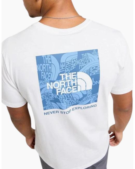 The North Face Blue T Shirts Box Exploration Crew Neck Graphic Print Summer Tee for men